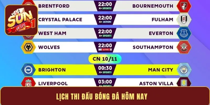Lịch thi đấu bóng đá hôm nay - Cập nhật thông tin đầy đủ